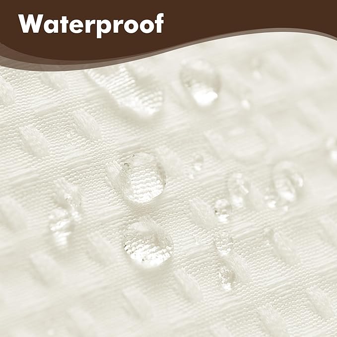 Barossa Design Waffle Weave Fabric Shower Curtain Heavyweight 230 GSM, Hotel Luxury, Water Repellent, Washable, Cream Diamond Pattern Pique for Decorative Bathroom Curtains