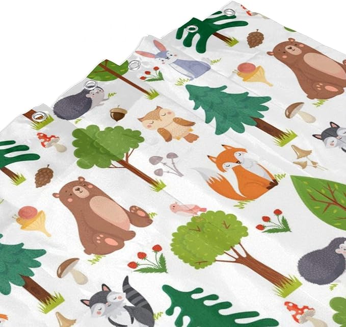 Kids Baby Woodland Shower Curtain Animals Cartoon Girls Children's Cute Cartoon Funny Colorful Weeds Plants Fox Waterproof Fabric Bathroom Decor 72x84 Inches(183x214cm), Style-12