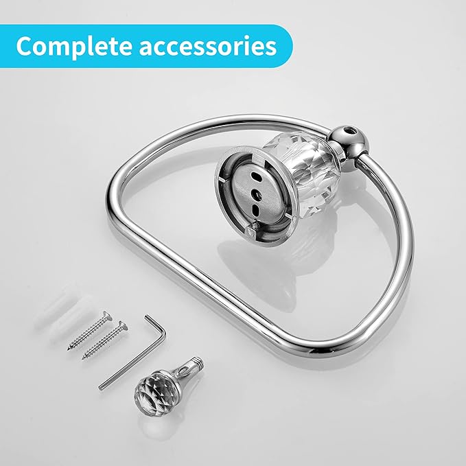 WOLIBEER Towel Ring,Crystal Hand Towel Holder,Round Towel Ring for Bathroom Wall Mounted Towel Hanger Bling Bathroom Accessories