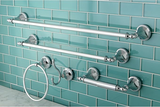 Kingston Brass Naples 5-Piece Accessory Set with 18" & 24" Towel Bar, Towel Ring, Robe Hook & Toilet Paper Holder, Polished Chrome