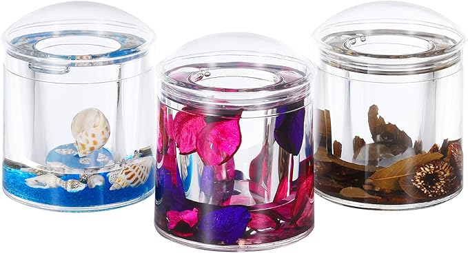Locco Decor Acrylic Liquid 3D Floating Motion Round Qtip Cotton Ball Swab Holder Dispenser with Lid Leaf