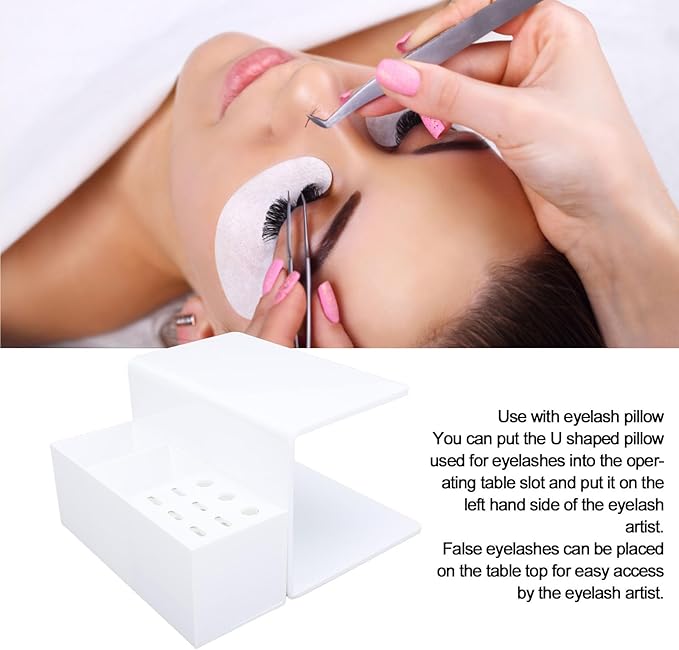 Asixxsix Eyelash Grafting Pillow Stand, Acrylic Eyelash Pillow Rack with Tape Dispenser Cutter, Warm Lash Extension Makeup Tool Display Cabinet Shelves, for Eyelash Salons (White)