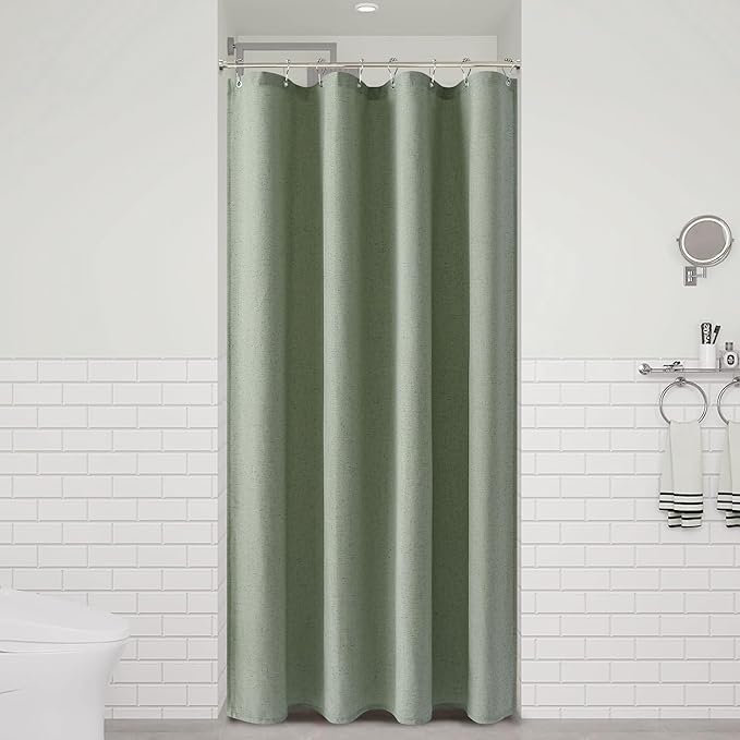 Naturoom Light Sage 42 Inch Shower Curtain - Stall Narrow Half Linen Ultra Thick Fabric Shower Curtain Set with Hooks, Boho Farmhouse Rustic RV Camper Bath Curtains for Bathroom, 42x72