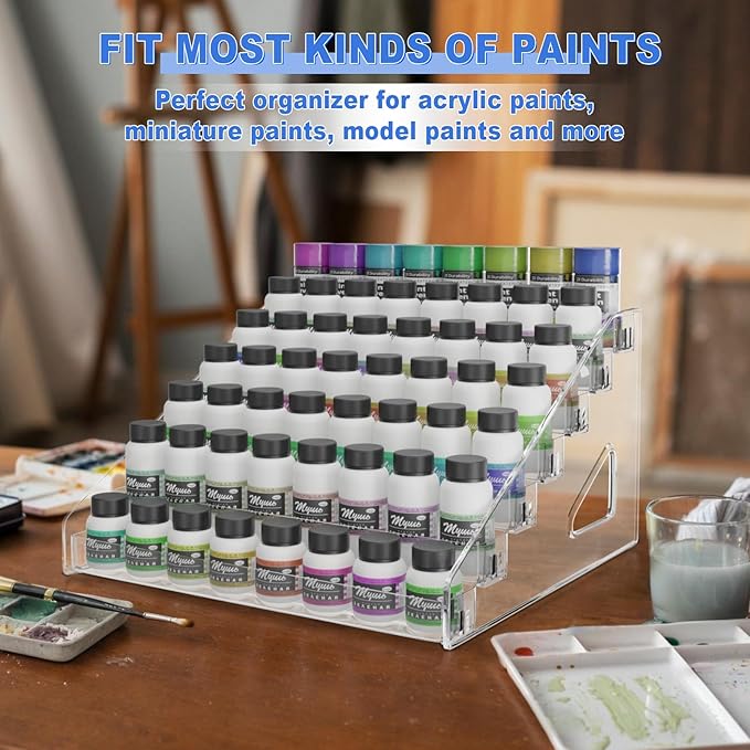 7 Layers Acrylic Paint Organizer, Painting Bottle Holder, Miniature Paint Holder, Craft Hobby Rack Shelf, Snap-on Design Easy Assembly Storage Rack for Citadel, Apple Barrel, Folkart -2oz Craft Paints