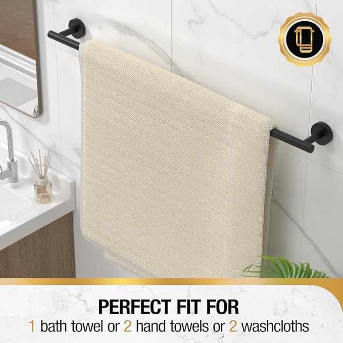 HITSLAM Matte Black 30 Inch Towel Bar for Bathroom, SUS304 Stainless Steel Bathroom Towel Rack Wall Mounted, Modern Home Decor Bath Towel Holder with Hardware Accessories (Total Length 31.6 Inch)