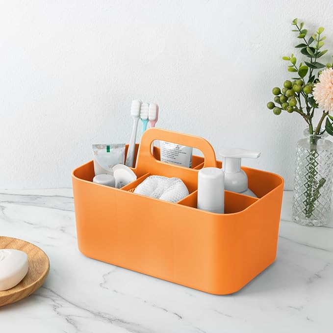 Tiawudi 2 Pack Plastic Caddy with Handle, Stackable Storage Organization for Cleaning, Bath, Makeup, Art, Craft, Stationery, Classroom and Office, Portable Tote Organizer