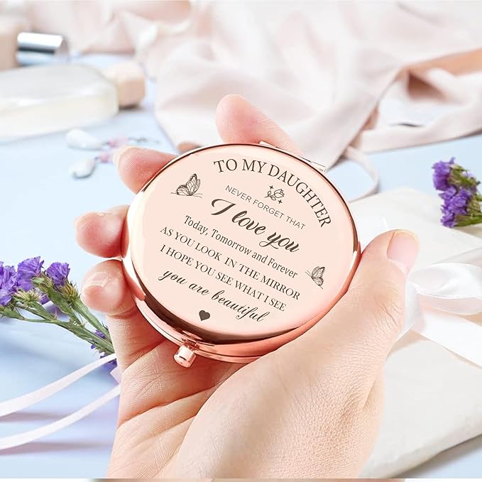 Daughter Compact Mirror Gift from Mom, Birthday Gifts for Daughters from Mothers， Daughter Graduation, Christmas, Wedding Gift