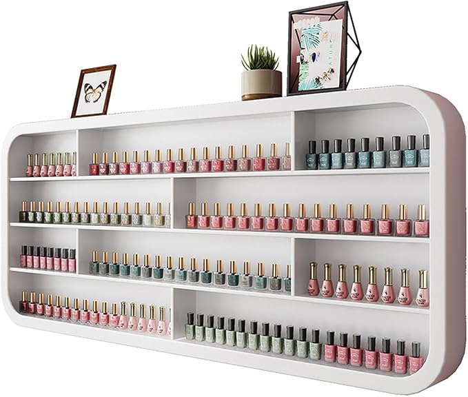 Hanging Wall Nail Polish Organizer, Floating Shelves for Salon Beauty and Manicure Shop, Wooden Nail Polish Display Rack Perfume Rack, White,B