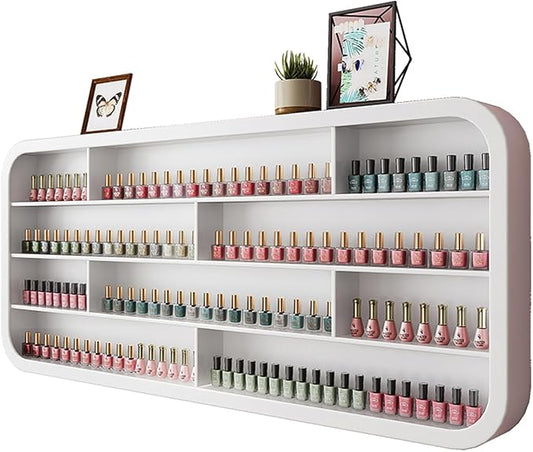 Hanging Wall Nail Polish Organizer, Floating Shelves for Salon Beauty and Manicure Shop, Wooden Nail Polish Display Rack Perfume Rack, White,B