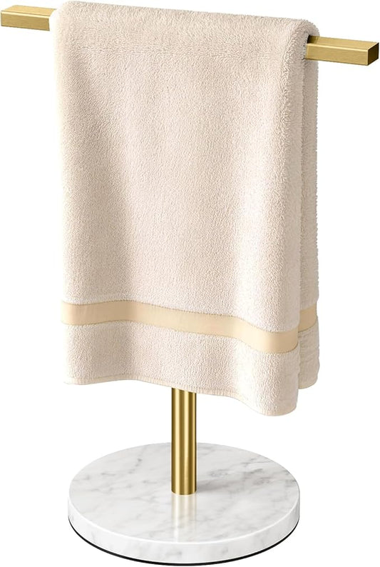 Gypie Gold Hand Towel Holder Stand T-Shape, Countertop Towel Rack for Bathroom Kitchen, Towel Holder Marble Base