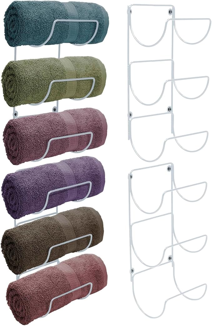 Sorbus Towel Holder for Bathroom Wall - 12 Level Wall Mounted Towel Rack Shelves for Rolled Bath Towels, Washcloths, Linen - Hanging Towel Racks for Bathroom, Spa, Salon, Towel Storage Organizer
