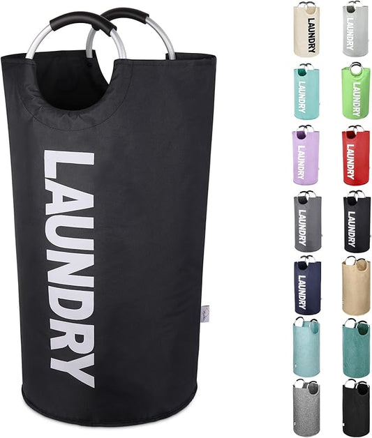 Tall Laundry Hamper with Handles，Large Laundry Basket, Freestanding Clothes Hamper Bag – Folding Dirty Fabric Laundry Bin for College Dorm，Laundry Room, Sturdy, Lightweight – 95L (Black)