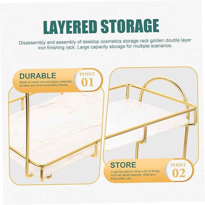 Mobestech 2-Tier Bathroom Countertop Organizer Rack Versatile Storage Shelf for Toiletries and Skincare Sturdy Plastic Non-Slip Base for Home and Travel Use