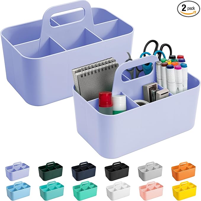 Tiawudi 2 Pack Caddy Organizer with Handle, Portable Plastic Caddy, Storage Organization for Cleaning, Bath, Makeup, Art, Craft, Stationery, Classroom and Office, Tote Organizer