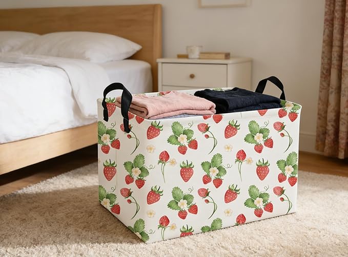 Rectangular Kids Baskets Strawberry Basket Cute Storage Bins Organizer Box Boys Room Decor for Home.(Strawberry)