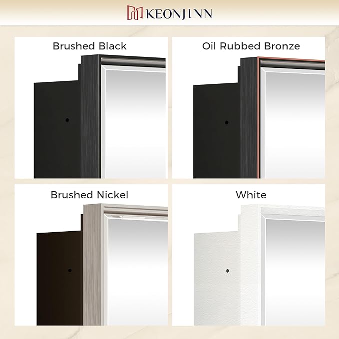 Keonjinn 20" x 26" Black Medicine Cabinet for Bathroom, Recessed or Surface Wall-Mounted Aluminum Alloy Framed Beveled Mirror with Storage, Mirrored Cabinets with 2 Adjustable Shelves for Bath Modern