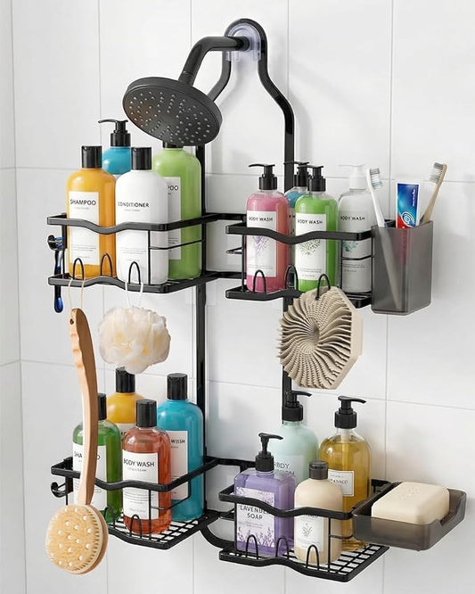 Shower Caddy Hanging – Rustproof Shower Organizer Hanging for Inside Shower – Over the Showerhead Rack with Soap Holder & Razor Hooks, No Drilling Bathroom Shower Shelves and Storage, Black