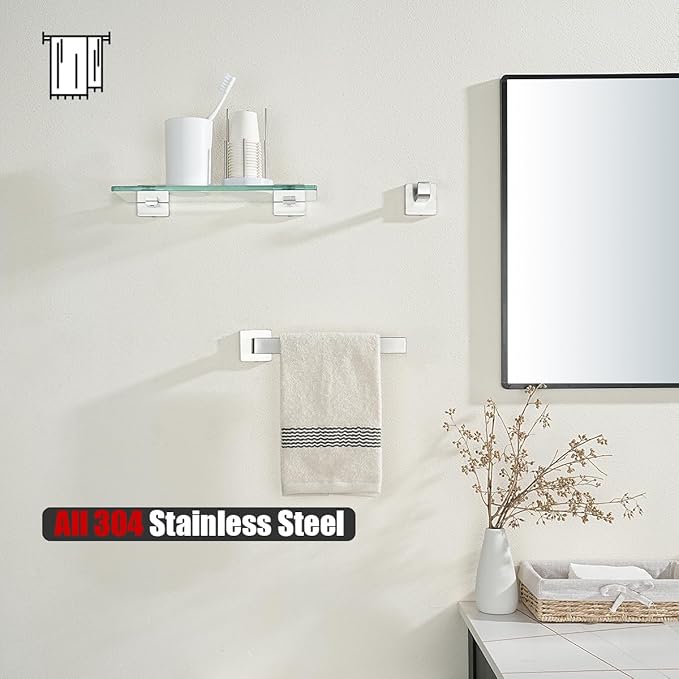 JQK Hand Towel Holder Towel Ring Gold, Thicken 0.8mm 304 Stainless Steel Bathroom Hand Towel Bar, 9 Inch Wall Mount Towel Rack Hanger, Brushed Steel, THH250L9-BN