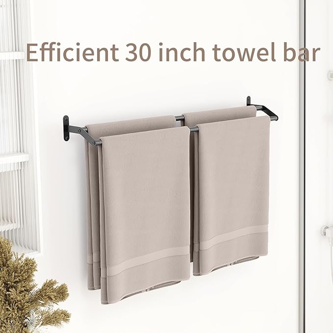 Double Towel Bar for Bathroom Wall 30 Inch Matte Black, Double Towel Racks for Bathroom Wall Mounted, Stainless Steel Bathroom Towel Holder Towel Hanger (Double Bar-Black, 30 in)