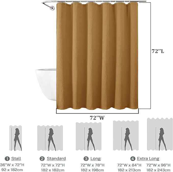 Aiyufeng 3D Textured Gold Shower Curtain for Bathroom, Fabric Shower Curtain Soft Cloth & Hotel Spa Quality, Luxury Boho Bathroom Curtains, Machine Washable, Gold, 72x72 Inches