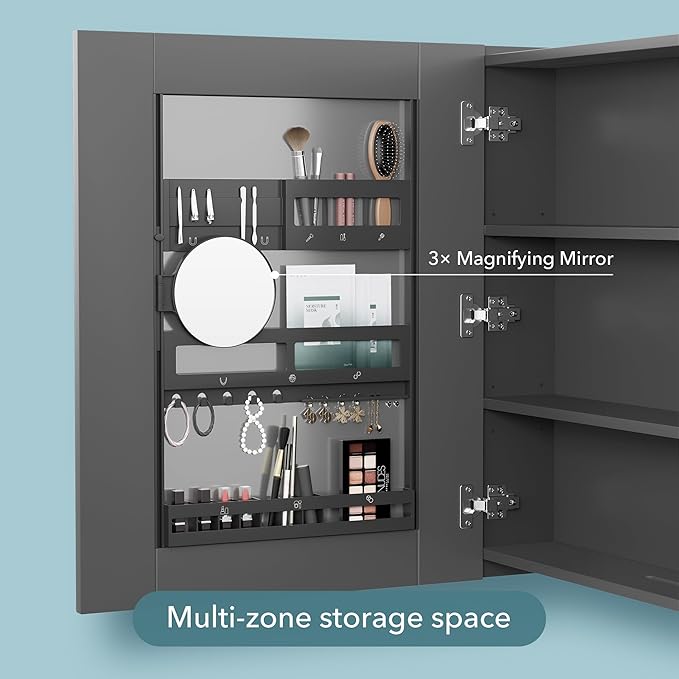 VANIRROR Bathroom Cabinet - Large Single Door 24x30 inchs Wall Cabinet Mirror Medicine Cabinet with Facial Tissues Slot and Multifunctional Storage Area