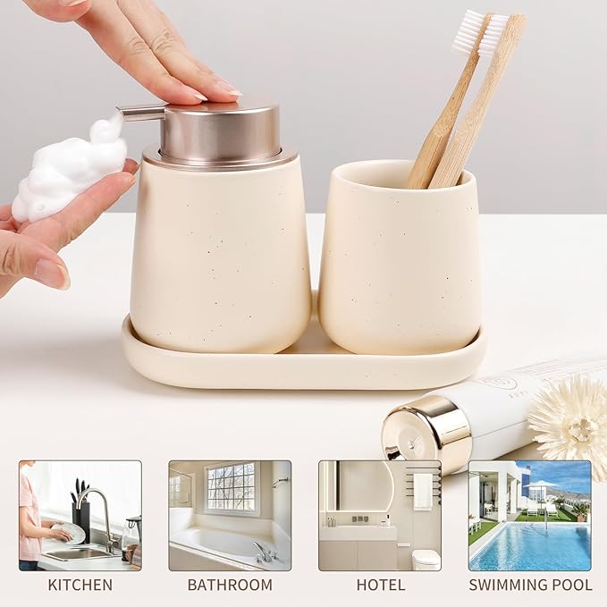 BosilunLife Bathroom Accessories Set 3 pcs (Apricot-Foam)