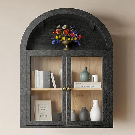 Furnaza Arched Medicine Cabinets with Tempered Glass Doors,Wall Mounted Display Cabinet with Adjustable Shelf for Bathroom,Laundry Room,Kitchen