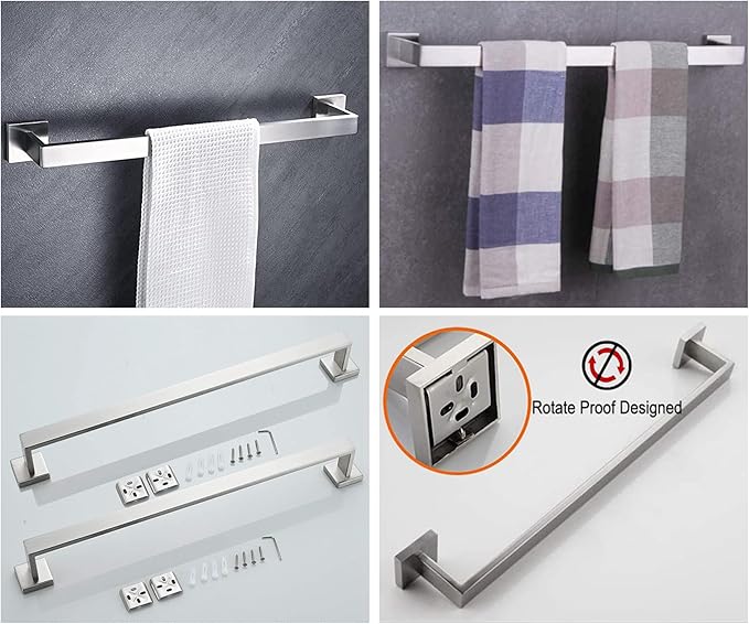 20 Inch Towel Bar for Bathrooms 12/16/20/24/28/32/36 Inch Stainless Steel 304 Brushed Nickel Towel Holder Modern Square Towel Rod Rustproof Wall Mount (1, Brushed Nickel, 20 Inch)