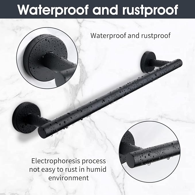 10 Piece Matte Black Bathroom Hardware Set -Include23.6&12inch Bathroom Towel bar,Towel Ring,Toilet Paper Holder, Towel Hook,2 Pack 5 Piece Bathroom Accessories Set Stainless Steel Wall Mounted