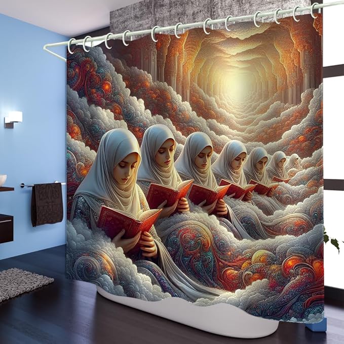 Bright Fabric Shower Curtains, Nun Themed Design Art Shower Curtains, Bathroom Decor Set, 12 Shower Curtain Hooks (72 "Wx72 L) Inch Waterproof Shower Curtain.