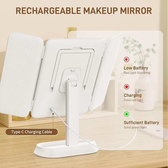 FRANO Makeup Mirror with Lights, Rechargeable Mirror with 3X/5X/10X Magnification, Portable Vanity Mirror with for Travel/Desk, Valentines Day Gifts for Her