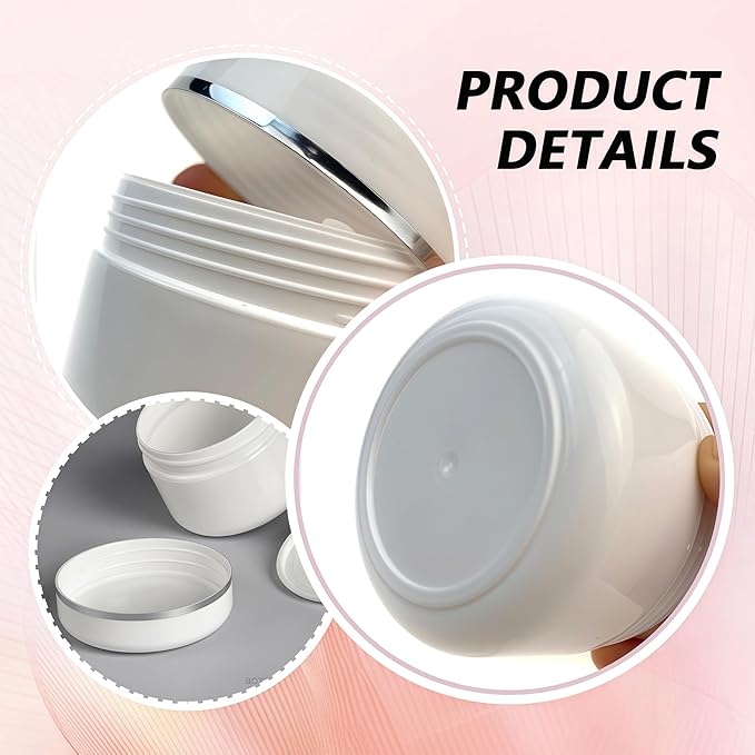 Empty White Silver Edge Portable Refillable Plastic Cosmetic Makeup Face Cream Jar Sample Container Bottle Pot (100ml(3.4oz)-6PCS)