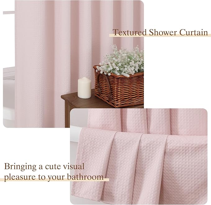 Aiyufeng Pink Shower Curtains for Bathroom，Dot Like Embossed Textured Waterproof Soft Polyester Cloth Shower Curtain，Hotel Spa Machine Washable，72Wx72L
