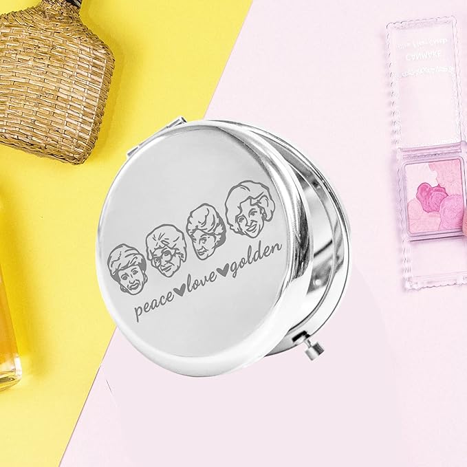 KEYCHIN Golden TV Show Pocket Mirror - Sophia Dorothy Blanche Rose Fans Gift - Compact Makeup Mirror for Women, Girls & Teenagers