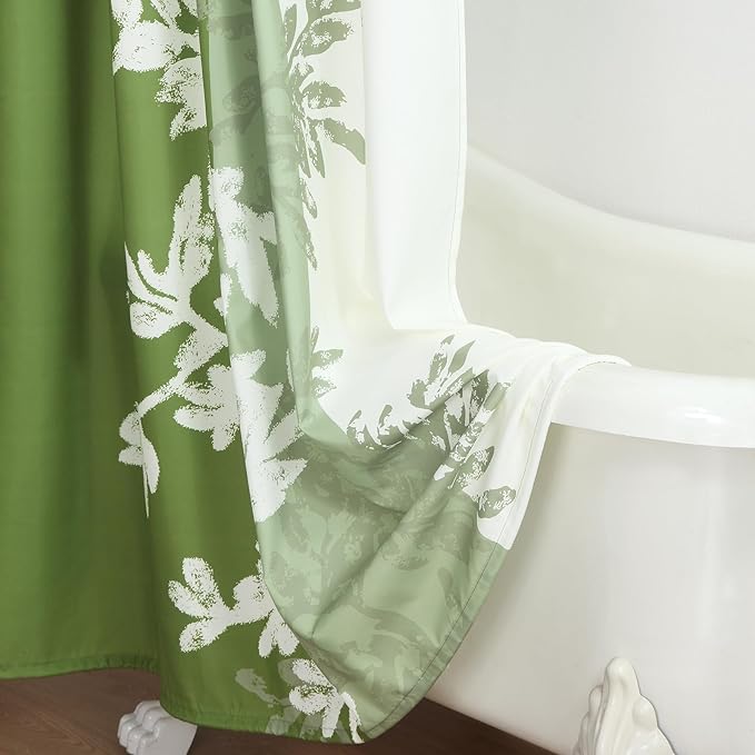 Fabric Shower Curtain, Green Plant Shower Curtains for Bathroom, Waterproof Bathroom Curtains, 72" W x 72" H