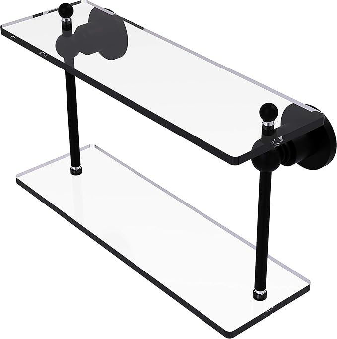 Allied Brass AP-2/16 Astor Place Collection 16 Inch Two Tiered Glass Shelf, Matte Black