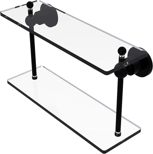 Allied Brass AP-2/16 Astor Place Collection 16 Inch Two Tiered Glass Shelf, Matte Black