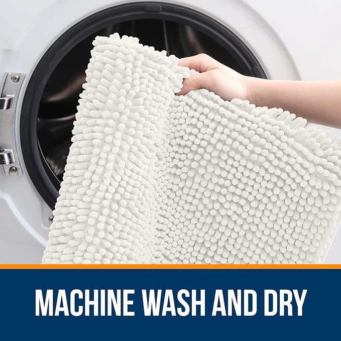 OLANLY Bathroom Rugs 47x17, Extra Soft Absorbent Chenille Bath Rugs, Rubber Backing Quick Dry, Machine Washable Bath Mats for Bathroom Floor, Tub and Shower, Home Decor Accessories, Ivory