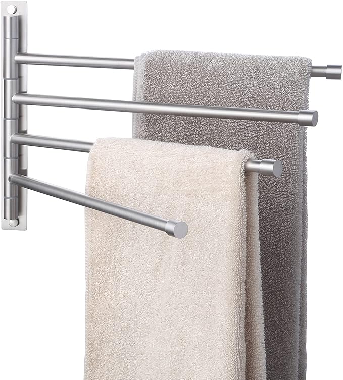 KES Swivel Towel Rack, Bathroom Swivel Towel Bar Swing Out Towel Holder 4-Arm Multiple Towel Rack 13.8 Inch Space Saving SUS 304 Stainless Steel Wall Mount Brushed Finish, A2102S4-2