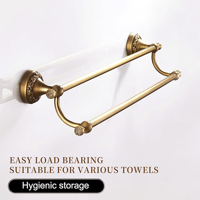 Wall Mounted Bathroom Double Towel Rack, Towel Bar Adjustable 15.5 to 27.5 Inch Antique Brass Pattern Carving,Brushed Bronze