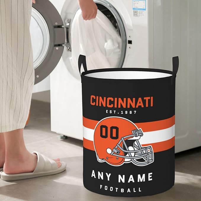 Custom Cincinnati Laundry Hamper - Personalized Football Style Laundry Basket - Customized Name And Number - Dirty Clothes Hamper Waterproof Large Capacity Hamper for Bedroom Bathroom Living Room