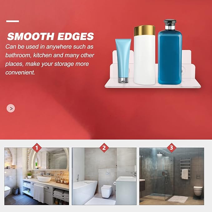POPETPOP 2pcs Wall Mounted Acrylic Storage Rack Multifunctional Bathroom Shelf for Shampoo and Toiletries Punch Design and Easy to Install for Home Organization