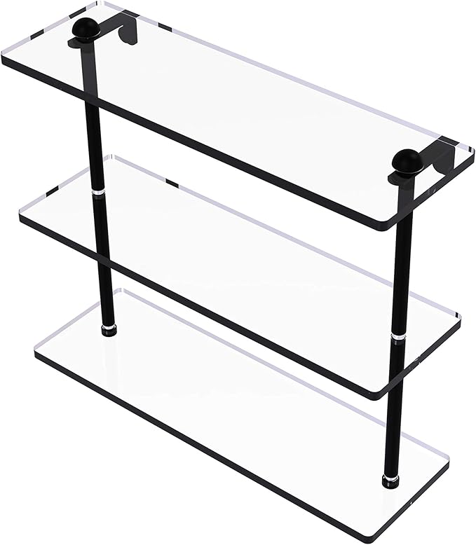 Allied Brass RC-5/16-BKM 16 Inch Triple Tiered Glass Shelf, Matte Black