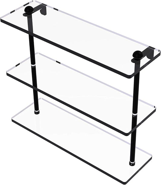 Allied Brass RC-5/16-BKM 16 Inch Triple Tiered Glass Shelf, Matte Black