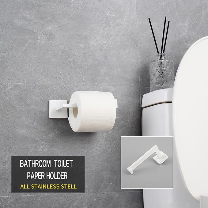 GERZWY Bathroom 2-Piece Bathroom Hardware Set Stainless Steel - Towel Ring Toilet Paper Holder, White
