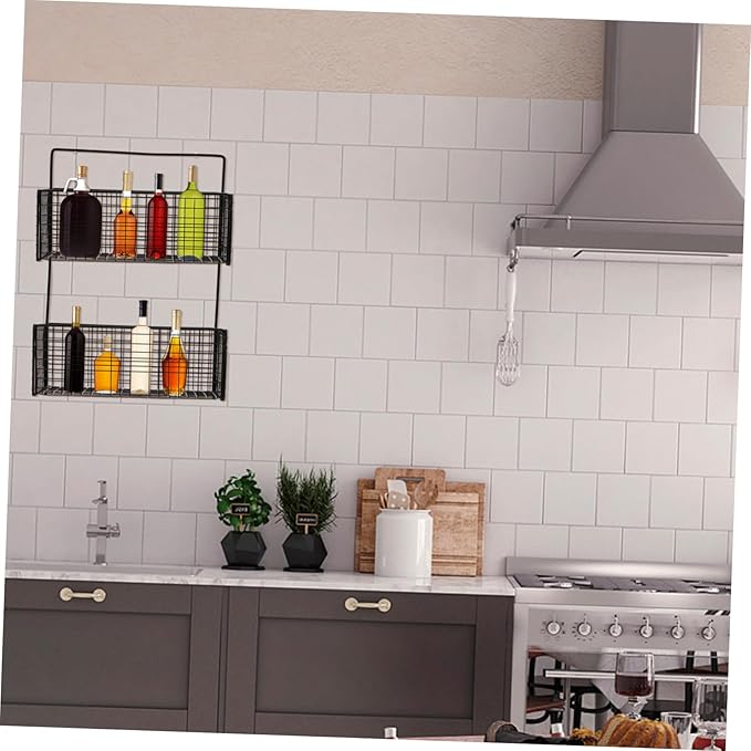 SOLUSTRE Hole- Storage Rack Iron Bathroom Shelf Wall-Mounted Dual Layer Holder Toiletries Storage