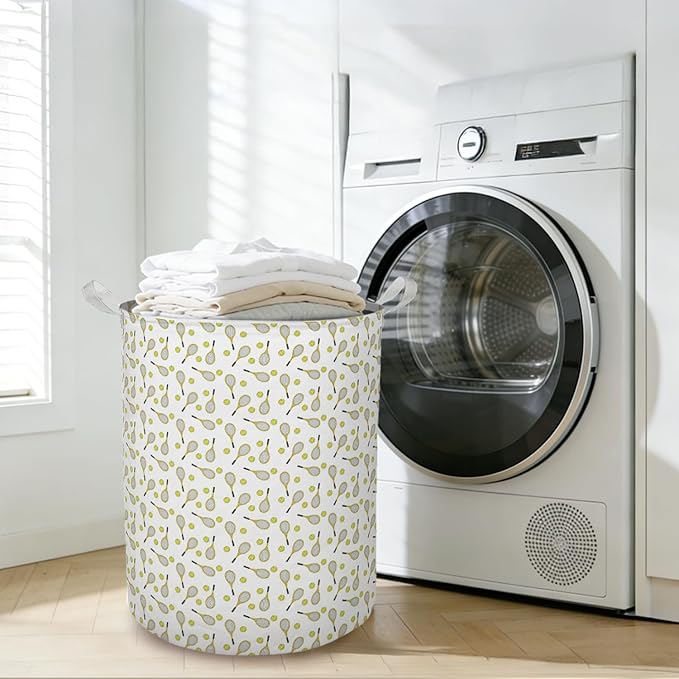 Tennis Laundry Basket Hamper, Sports Nursery Decor, Tennis Lover Fan Player Gifts Foldable Clothes Toys Books Storage Box Bins Baskets Organizer for Kids Bedroom Bathroom Sports Room