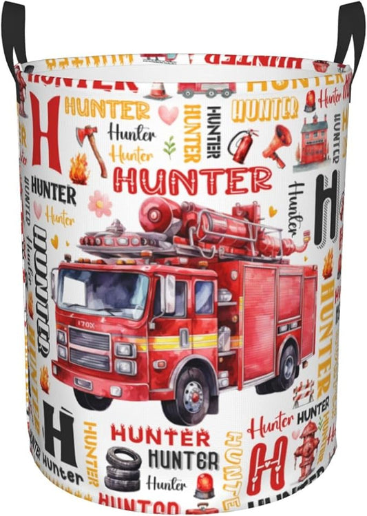 Personalized Fire Truck Laundry Basket For Baby Kids Boys Girls Adult Custom Hamper Basket With Name For Bathroom Bedrooms Collapsible Baby Laundry Basket, Dirty Clothes Hamper With Handles
