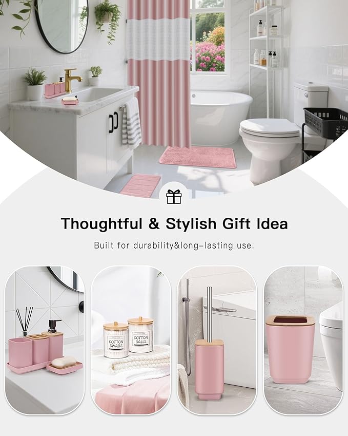 IMAVO Bathroom Accessories Set, Non-Slip Absorbent Green Bathroom Rugs and Waterproof Shower Curtain with Hooks,Complete Bathroom Set for Bathroom Décor
