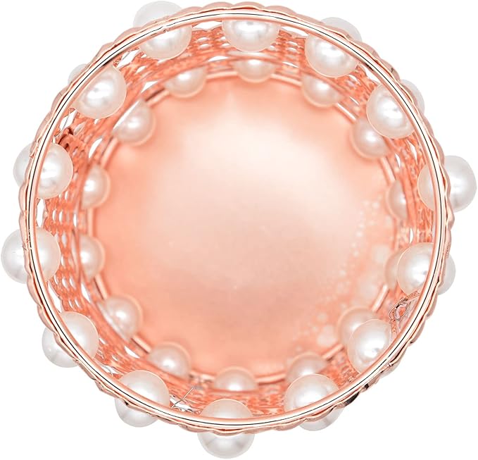 Gullor Handcrafted Pearls Makeup Brush Holder Organizer Eyebrow Comb Brushes Pen Pencil Cosmetic Storage Box for Vanity, Bathroom, Bedroom, Office Desk, Rose Gold